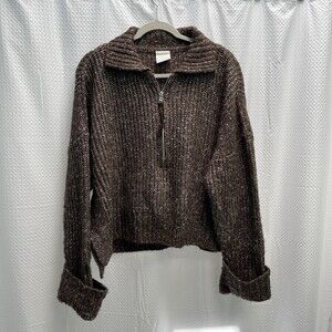 Varley Women’s Amelia Chunky 1/2 Zip Brown Sweater Cozy‎ Outdoor Large Cropped